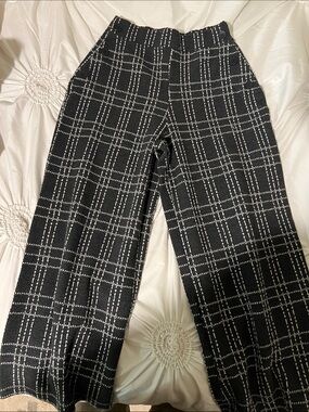 Mango Black and White Tweed Wide-Leg Pants
